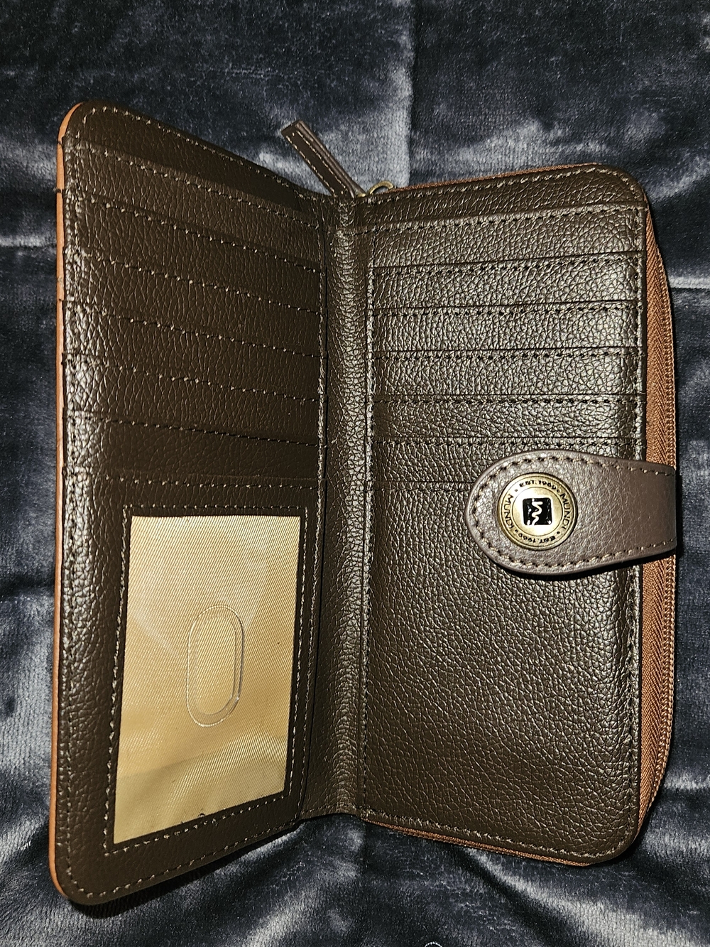MUNDI Brown Leather Zip Wallet with Card Slots